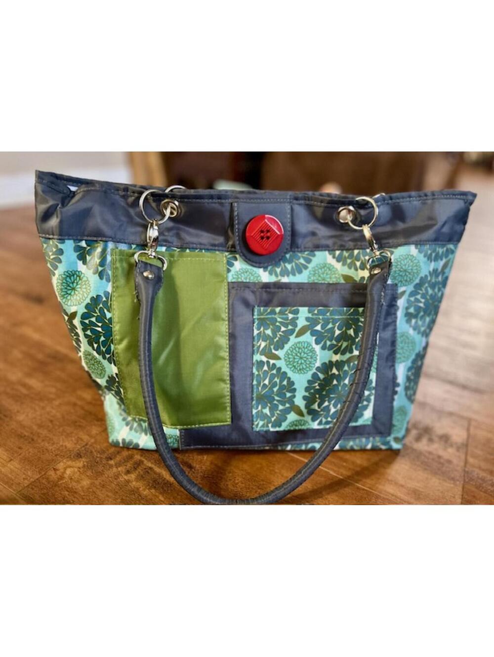 Red Hens Studio Floral Pattern Tote Bag with Leather Handles
